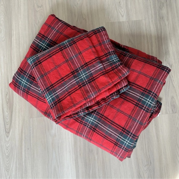 Williams Sonoma Linen Blend Duvet King Size Red Tartan Plaid NO INSERT